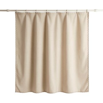 Holly Falls Shower Curtain Hanging Flat From A Plain Rod - Beige