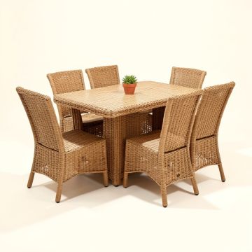 Estey Outdoor Rattan Wicker Patio Dining Table Set (synthetic illustration; no displayed measurements)