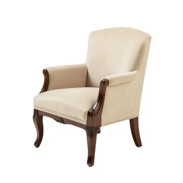 Myra Queen Anne Back Arm Chair In Beige/Dark Walnut (synthetic illustration; no displayed measurements)