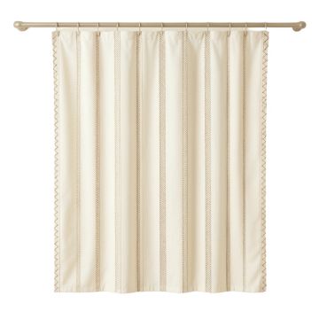 Oak Edge Shower Curtain Hanging Flat From A Plain Rod - Ivory