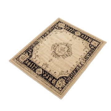 Rugsotic Carpets Hand-Knotted Silk Beige/Black Area Rug