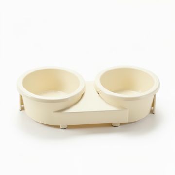 Cliff Crossing Pet Feeding Stand With Two Plain Empty Bowls - Cream (synthetic illustration; no displayed measurements)