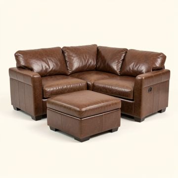 Falom 97.2 '' Wide Faux Leather Sofa & Chaise With Ottoman (synthetic illustration; no displayed measurements)