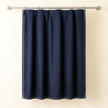 Briar Crossing Shower Curtain Hanging Flat From A Plain Rod - Navy (synthetic illustration; no displayed measurements)