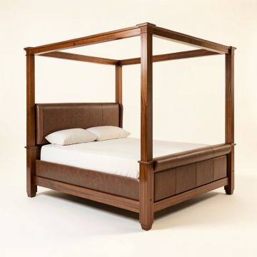 Miroir King Solid Wood And Upholstered Low Profile Four Poster Bed (synthetic illustration; no displayed measurements)