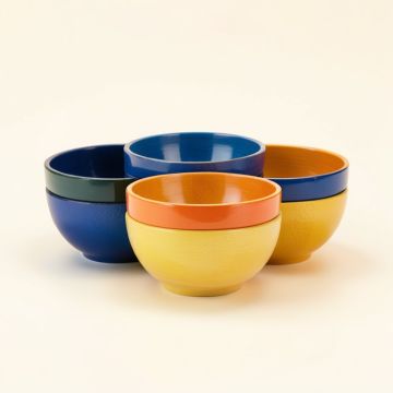 Melange 6-Piece Bamboo Bowl Set ( Campers Tent ) | Shatter-Proof And Chip-Resistant Bamboo Bowls (synthetic illustration; no displayed measurements)