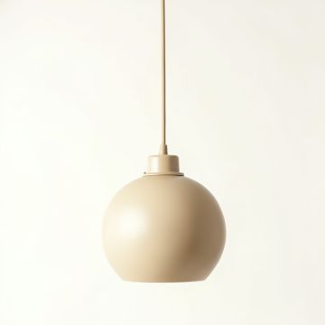 Oak Arc Pendant Light Suspended From One Plain Cable - Beige (synthetic illustration; no displayed measurements)