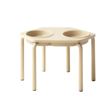 Birch Bend Pet Feeding Stand With Two Plain Empty Bowls - Beige