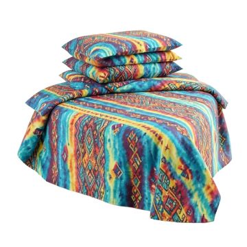 Tribal Tie Dye Effect Art Stripes Aquatic Theme Bohemian Aztec Print Duvet Cover Set