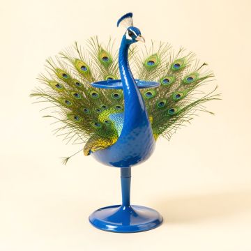 Vibrant Metal Peacock Birdbath (synthetic illustration; no displayed measurements)