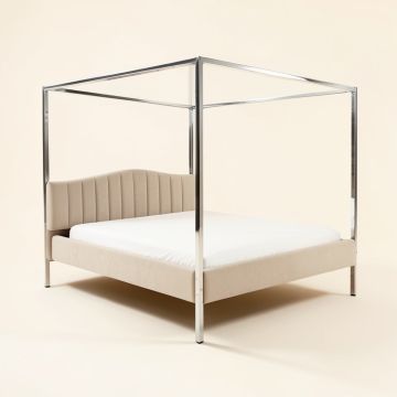 Upholstered Low Profile Four Poster Bed (synthetic illustration; no displayed measurements)