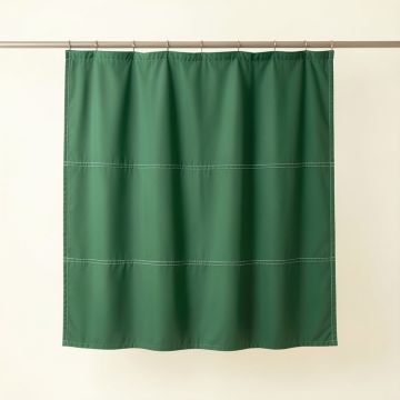 Aspen Crossing Shower Curtain Hanging Flat From A Plain Rod - Green (synthetic illustration; no displayed measurements)