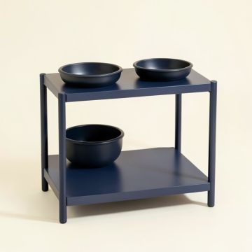 Pine Canyon Pet Feeding Stand With Two Plain Empty Bowls - Navy (synthetic illustration; no displayed measurements)