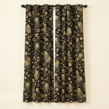 Grietje Baconton Timeless East Asian Chinoiserie Peacock Garden Luxury 100 % Cotton Floral Blackout Curtain Panel (synthetic illustration; no displayed measurements)