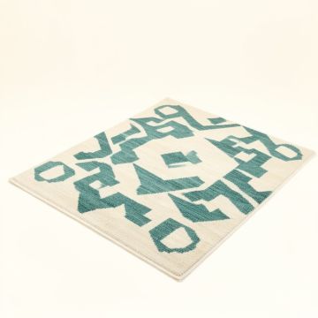 Geometric Ivory/Teal Indoor / Outdoor Area Rug (synthetic illustration; no displayed measurements)