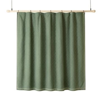 Hill Bridge Shower Curtain Hanging Flat From A Plain Rod - Green