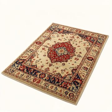 Mamora Oriental Machine Made Power Loom Wool/Polyester Beige/Red/Blue Area Rug (synthetic illustration; no displayed measurements)