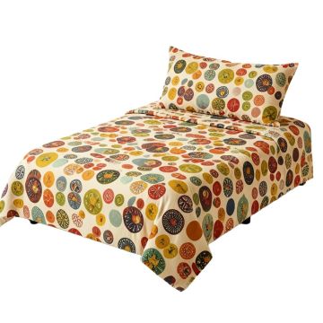 Retro Home 60S - 70S Style Geometric Round Shaped Design With Warm Colors Print Duvet Cover Set