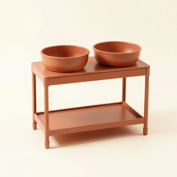 Flint Bridge Pet Feeding Stand With Two Plain Empty Bowls - Terracotta (synthetic illustration; no displayed measurements)