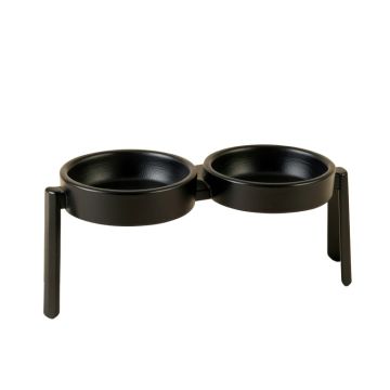 Cedar Bridge Pet Feeding Stand With Two Plain Empty Bowls - Black