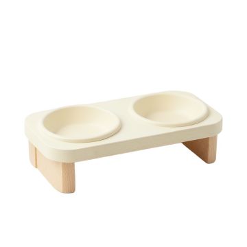 Maple Dale Pet Feeding Stand With Two Plain Empty Bowls - Cream
