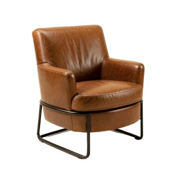Gable Top Grain Leather Barrel Chair