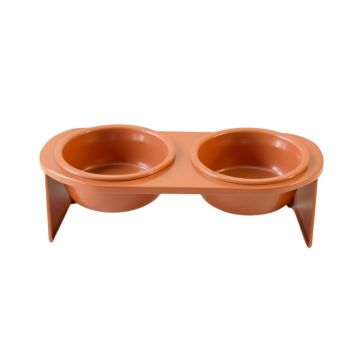Wren Brook Pet Feeding Stand With Two Plain Empty Bowls - Terracotta