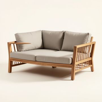 Cresicio Deluxe Teak Patio Sofa With Sunbrella Cushions (synthetic illustration; no displayed measurements)