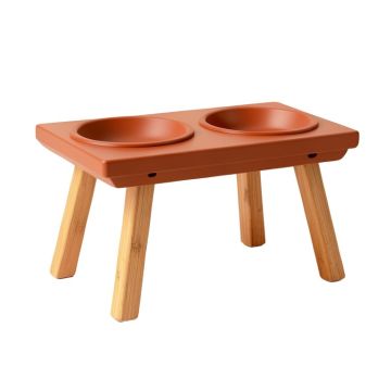 Cedar Dale Pet Feeding Stand With Two Plain Empty Bowls - Terracotta