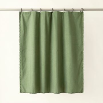 Cedar Falls Shower Curtain Hanging Flat From A Plain Rod - Green (synthetic illustration; no displayed measurements)