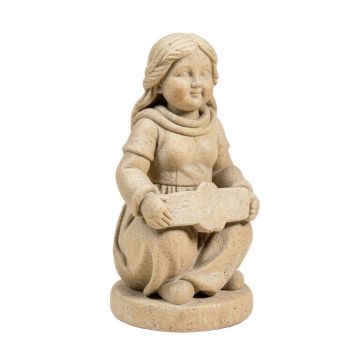 Sentimental Stone Solar Girl With Welcome Sign Statue