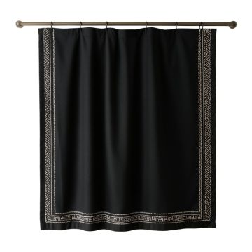 Briar Falls Shower Curtain Hanging Flat From A Plain Rod - Black