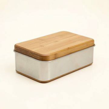 Stainless Steel Bread Box With Bamboo Cutting Board (synthetic illustration; no displayed measurements)