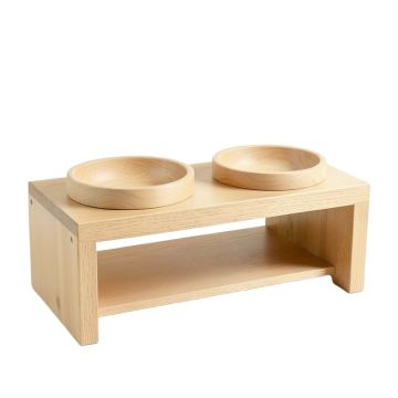 Summit Arc Pet Feeding Stand With Two Plain Empty Bowls - Beige