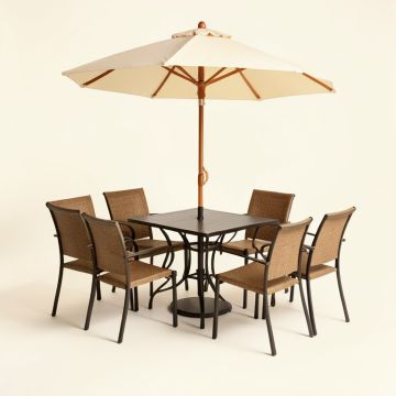 Azelle 6 Piece Bistro Set With Umbrella (synthetic illustration; no displayed measurements)