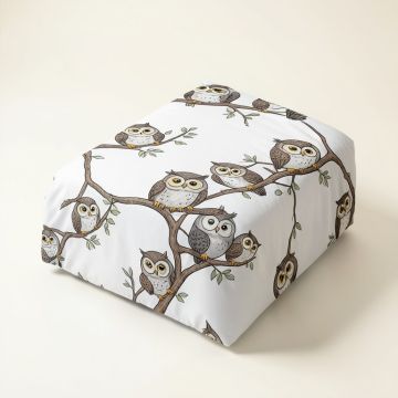 Owl Cartoon Style Illustration Of Cute Owls On The Branches Decorative Print Duvet Cover Set (synthetic illustration; no displayed measurements)