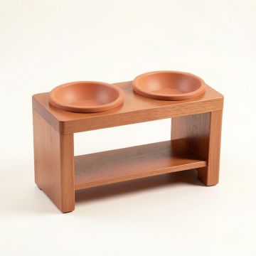 Alder Branch Pet Feeding Stand With Two Plain Empty Bowls - Terracotta (synthetic illustration; no displayed measurements)