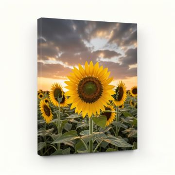 Sunflower Sunset With Cloudy Sky By Jeb Buchman - Wrapped Canvas Print (synthetic illustration; no displayed measurements)
