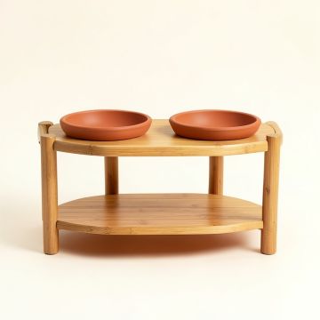 Stone Brook Pet Feeding Stand With Two Plain Empty Bowls - Terracotta (synthetic illustration; no displayed measurements)