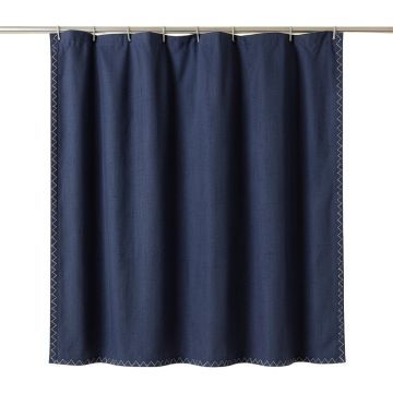Moss Edge Shower Curtain Hanging Flat From A Plain Rod - Navy