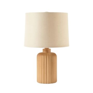 Fern Branch Table Lamp With A Plain Fabric Shade - Beige