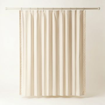 Alder Falls Shower Curtain Hanging Flat From A Plain Rod - Ivory (synthetic illustration; no displayed measurements)