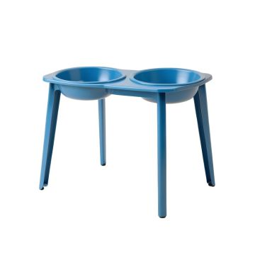 Meadow Bend Pet Feeding Stand With Two Plain Empty Bowls - Blue