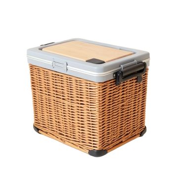 80 Qt . Portable Wicker Trolley Ice Chest With Cutting Board Bottle Opener And Cover Cooler