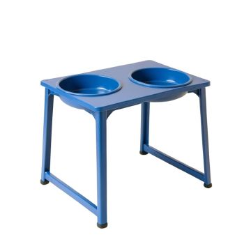 Holly Dell Pet Feeding Stand With Two Plain Empty Bowls - Blue
