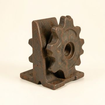 Industrial Gear Sculptural Iron Bookends (synthetic illustration; no displayed measurements)