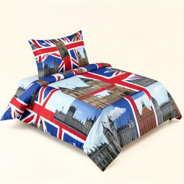 Union Jack Houses Of The Parliament Silhouette On Uk Flag Historic Urban Skyline Duvet Cover Set (synthetic illustration; no displayed measurements)