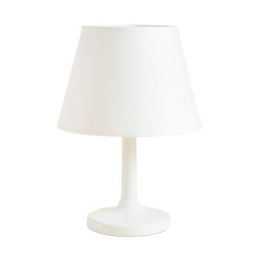 Flint Arc Table Lamp With A Plain Fabric Shade