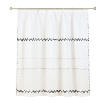 Ash Edge Shower Curtain Hanging Flat From A Plain Rod - White