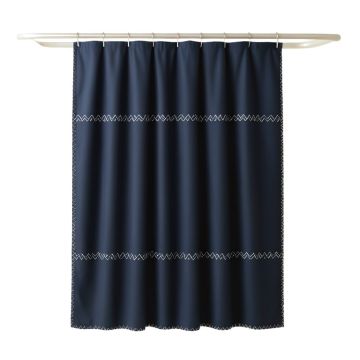 Holly Dell Shower Curtain Hanging Flat From A Plain Rod - Navy